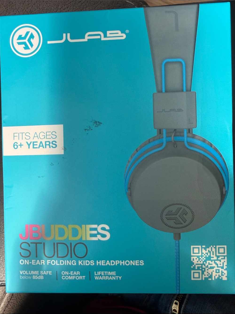 JLab JBuddies Studio Kids On-Ear Headphones — Gray with Blue Accents